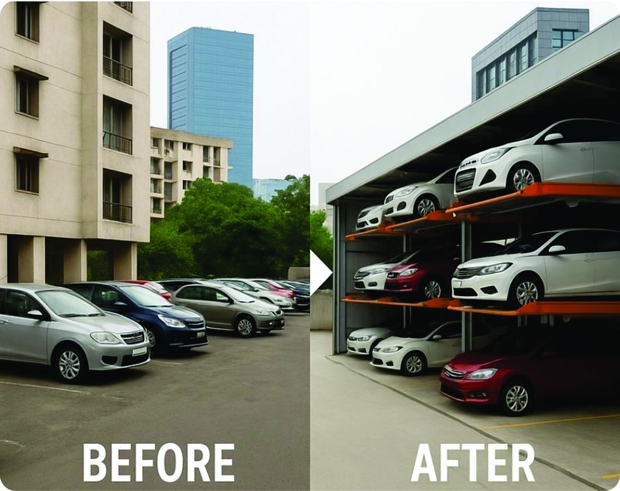 Before and After Multi-Level Stack Parking Transformation